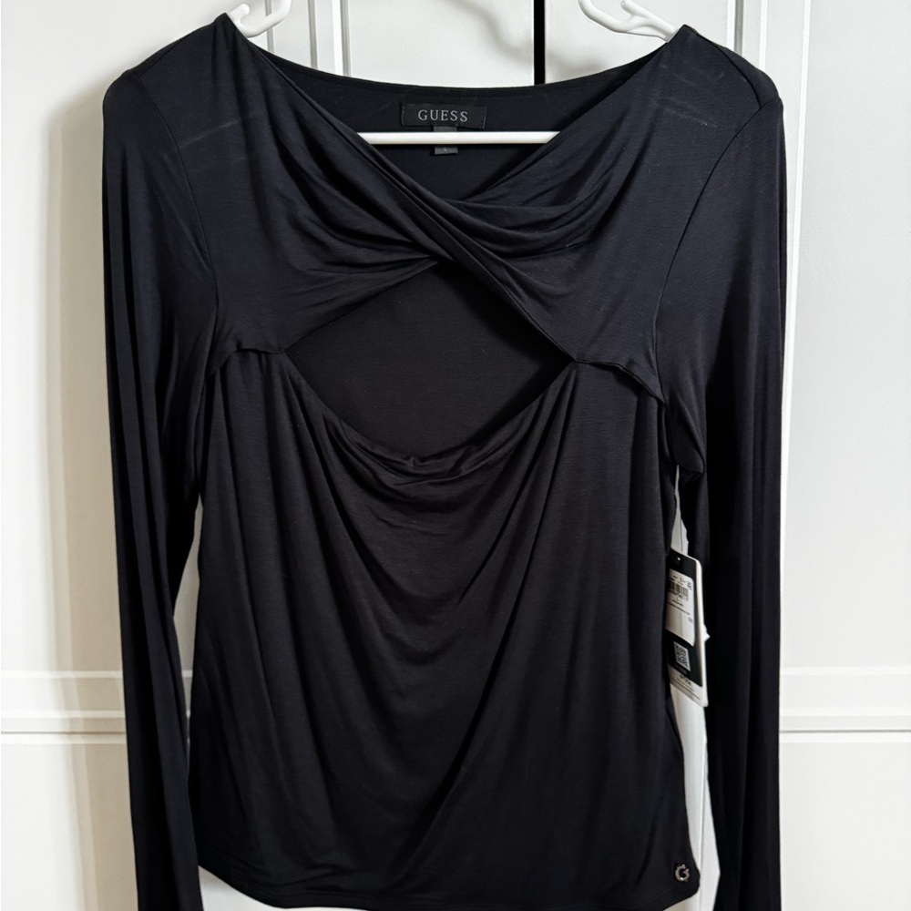 Guess Black Draped Long Sleeve Top